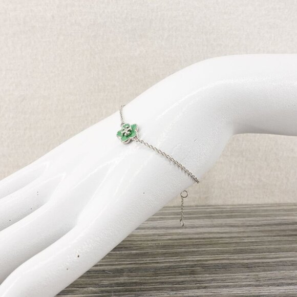 Tory Burch Kira Enamel Flower Chain Bracelet Green OS - Picture 8 of 12